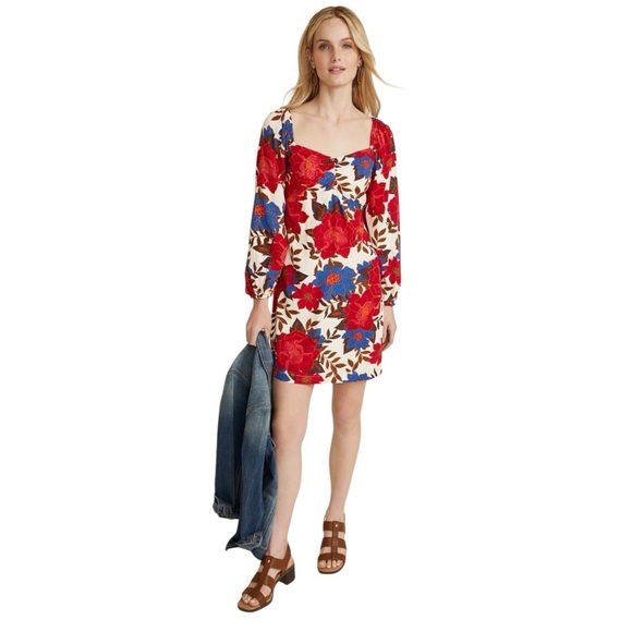 MAURICES Floral Sweetheart Babydoll Mini long sleeve Dress size Medium NWT - Picture 2 of 12